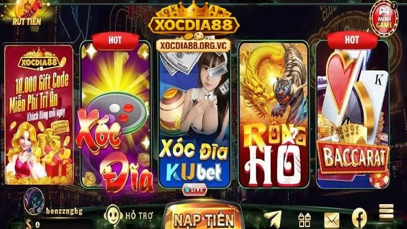 Giao diện thân thiện đa dạng hình thức xóc đĩa và trò chơi chỉ có tại xóc đĩa 88